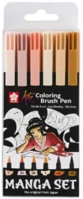Sakura Koi - Japanese Style Manga Brush Pens - Plastic Wallet - 6 SKIN TONES
