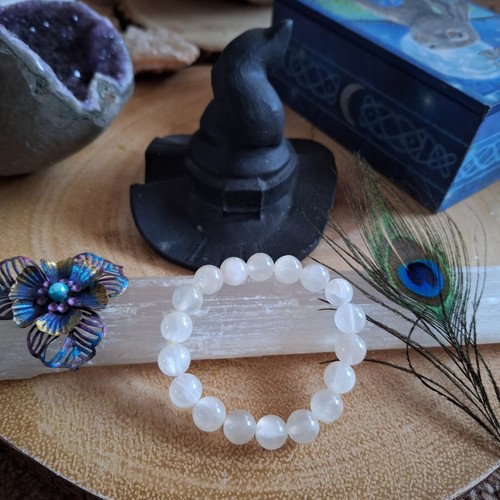 White Calcite Bracelet Crystal Healing Gift For Her Crown Chakra - Picture 4 of 7