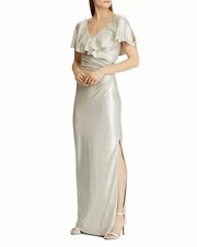 Ralph Lauren WOMEN'S PRIAH RUFFLE GOWN WITH SLIT NATURAL 14