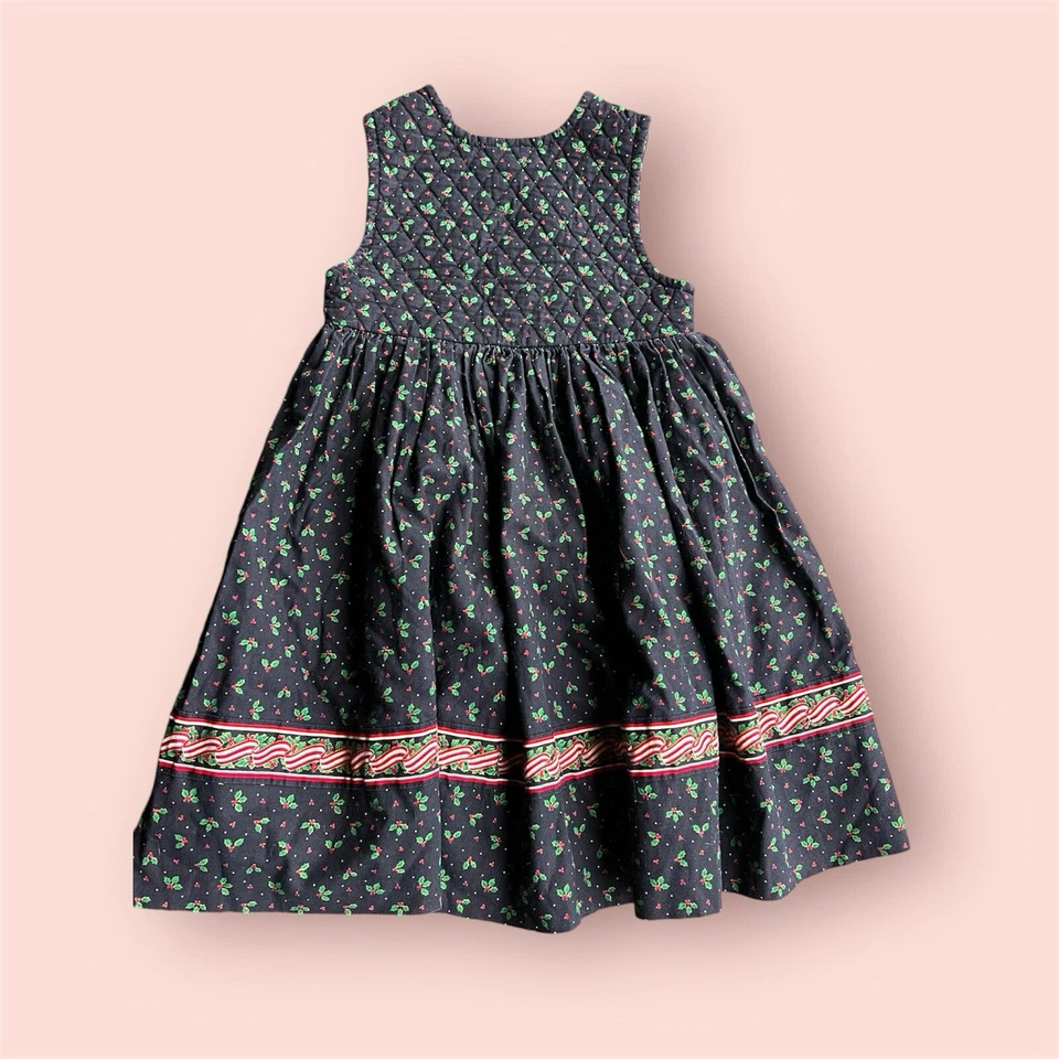 Vestido de Navidad vintage para niños pequeños Vera Bradley estampado de muérdago pequeño 4t Foto 2 de 4