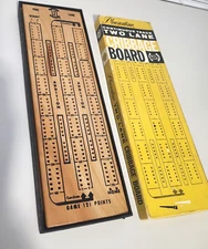 Vintage 2 Lane Cribbage Board Painted Wood Pacific Game Co. Pleasantime No.715