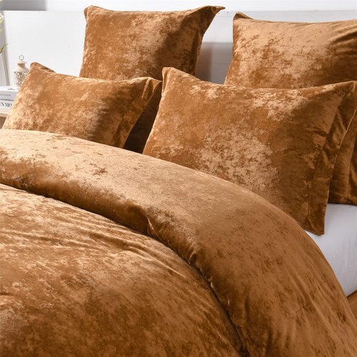 Luxurious Distressed Velvet Comforter Set, 5pc Queen in Gold Caramel Elegance - Picture 5 of 8