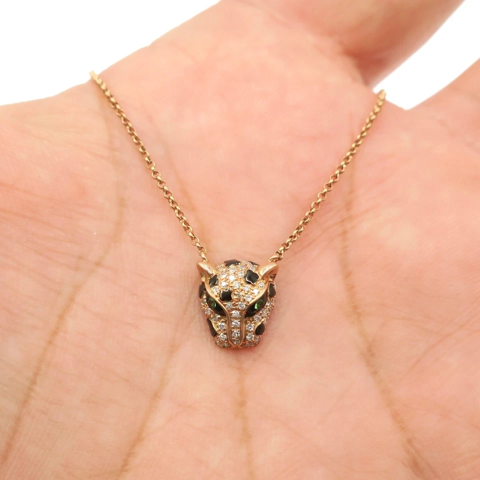 Collar pantera EFFY 14k diamante rosa macizo y esmalte negro 18 pulgadas Foto 3 de 4