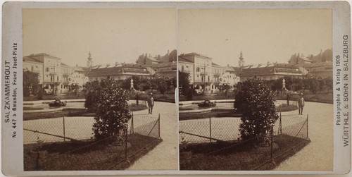 Original 1905 Stereoaufnahme GMUNDEN Franz-Josefs-Platz von WÜRTHLE