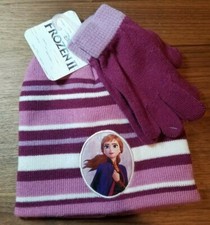 DISNEY Frozen 2 ANNA Kids Girls Hat  Gloves Set Pink  Purple - NEW