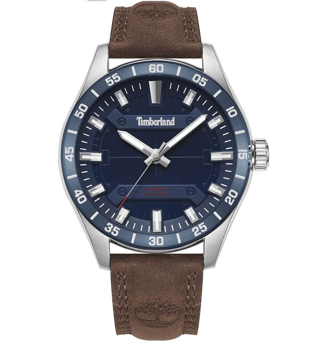 Orologio Uomo Timberland Calverton TDWGA2201204 Lunetta Blu Pelle Marrone