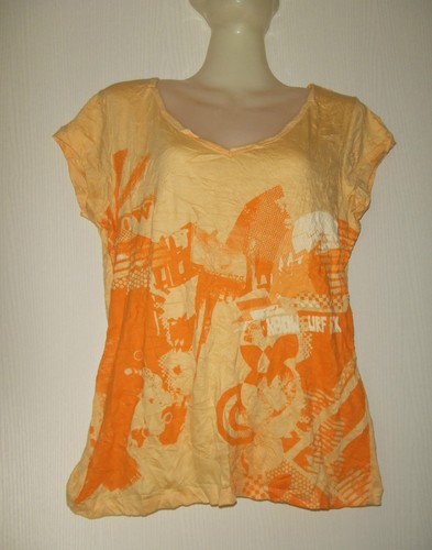 OXBOW D1DAJI TEE-SHIRT FROISSE MANCHES COURTES COL V TAILLE 4 JAUNE ORANGE - Picture 2 of 7