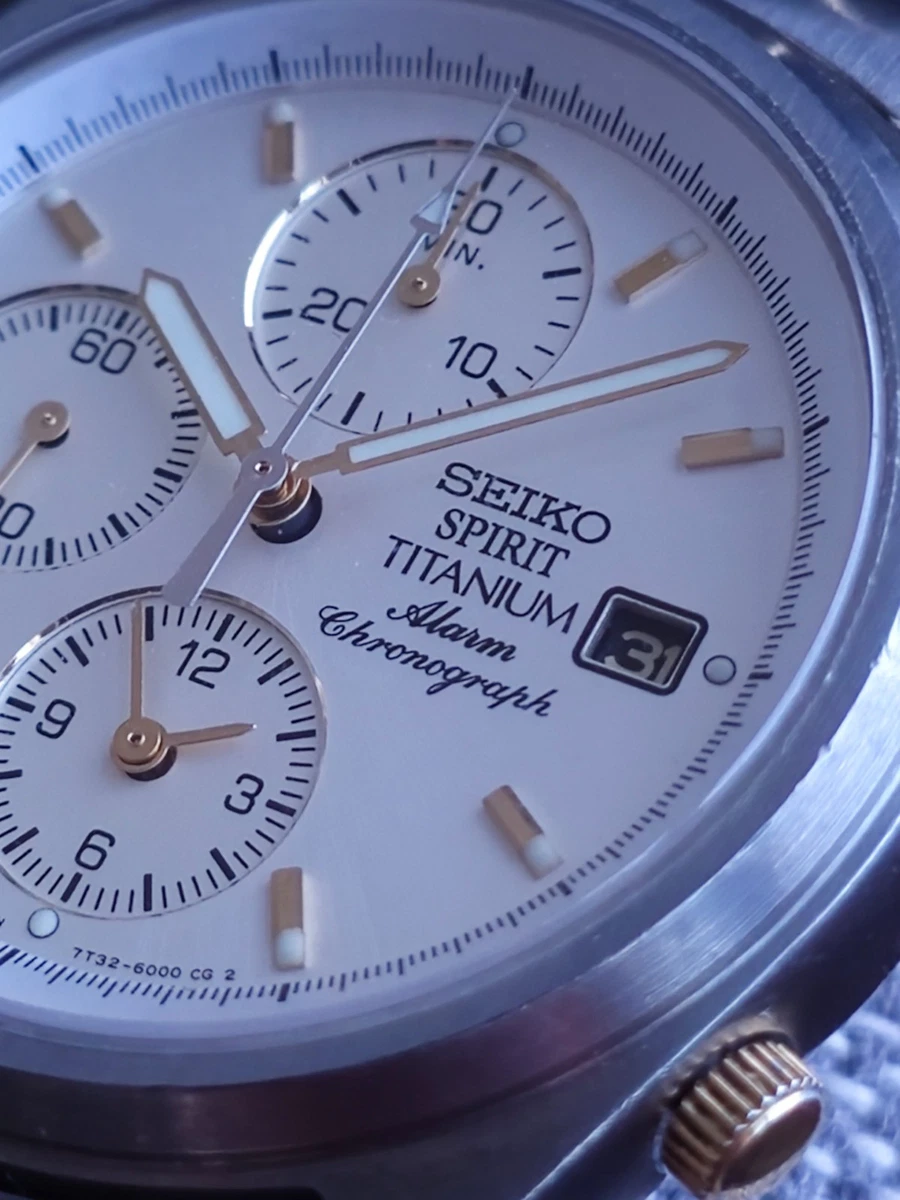 Seiko Spirit SCDL003 Cronógrafo Alarma JDM Titanio Esfera Crema 38 mm - Vendedor de EE. UU.