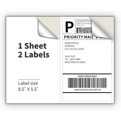 Half Sheet Shipping Labels   White 8.5 x 5.5 Postage Labels(2000 Labels)