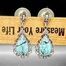Vintage BOMA 925 Turquoise & Sterling Dangle Earrings, Marked . *Photos*