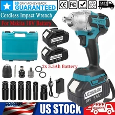 21V Cordless Electric Impact Wrench Gun 1/2'' with 2x Battery High Power Driver