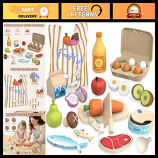 Wooden Pretend Play Food Set - Cutting Fruits  Vegetables Kitchen Toys for Kids