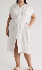 Vince Stripe Cap Sleeve Shirtdress with Pockets Size M