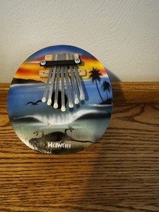 Hand Painted Musical Coconut Shell Instrument 7 Key Kalimba Hawaii 5"