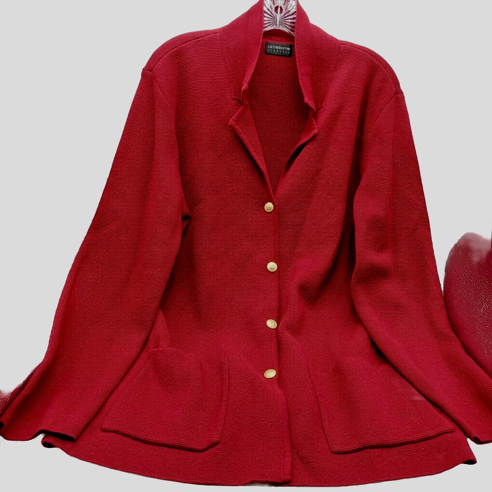 Liz Claiborne Knit Blazer Womens Size Large Dark Red Sweater Wool Blend