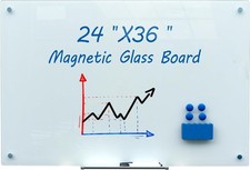 Magnetic Glass Dry Erase White Board 36W x 24H Whiteboard with Accessories Large