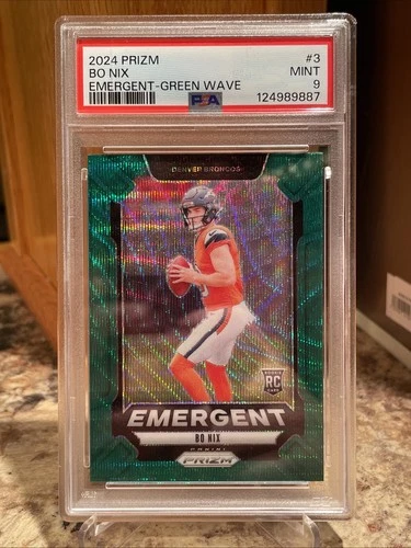 2024 Panini Prizm Bo Nix Emergent #3 Green Wave Prizm (RC) PSA 9 - Broncos