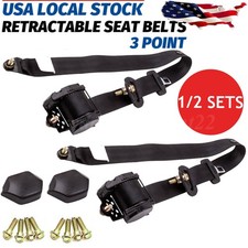 2 Sets 3-Point Retractable Seat Belt Black, Universal for Car Truck Forklift RV