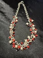 Vintage statement red and silver clusters remind me of lucky ladybugs boho, 