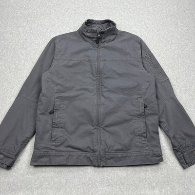 Prana Bronson Jacket Men's Large Gray Canvas Quilt Lined Heavy Zip Organic Coat