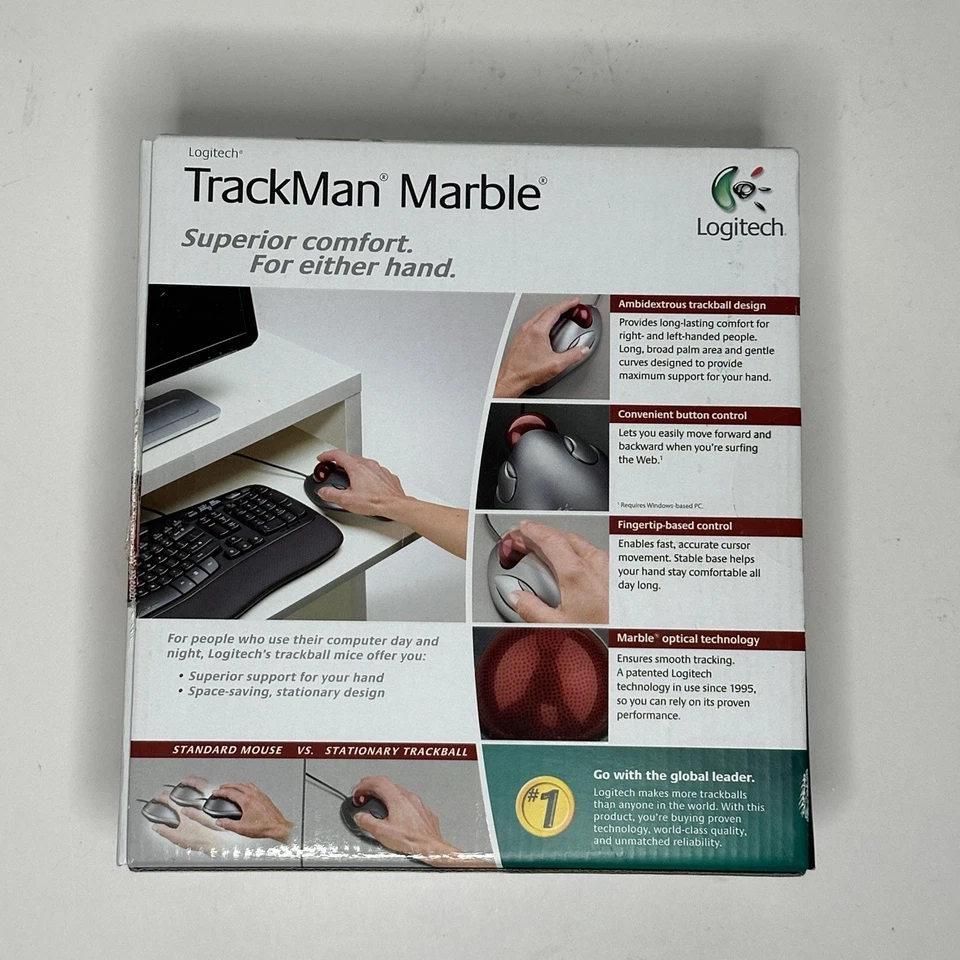 Logitech Trackman Marble Mouse T-BC21 Trackball 910-000806 New Open Box - Image 4 of 4