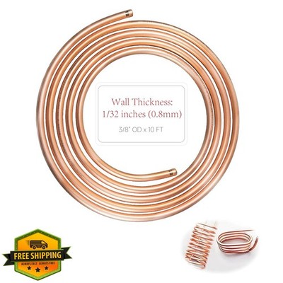 XIFOWE 99.9% Copper Tube 3/8'' OD x 5/16'' ID 10 Ft, Tube Wall: 1/32'', Refriger...