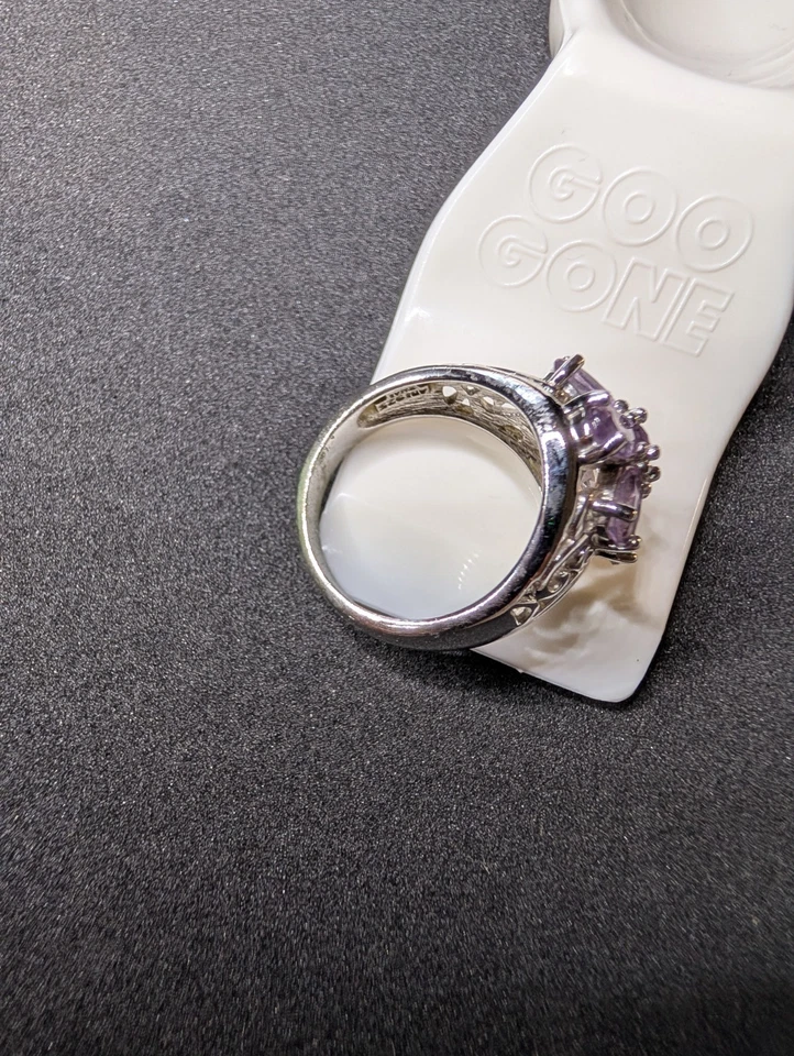 ANEL DE PEDRA VINTAGE PRATA ESTERLINA 925 E GRANDE AGLOMERADO DE AMETISTA TAMANHO 8 - Imagem 2 de 4