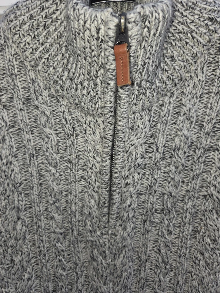 Mens XXL 2XL Superdry 1/4 Zip Neck Grey & White Cable Knit Jumper. Exc Condition - Image 4 of 4