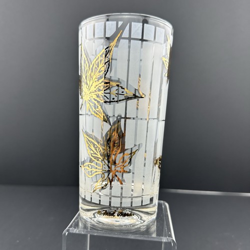 Fred Press FOGLIE D'ACERO ORO Bicchieri Highball Smerigliati (2) Vintage MCM - Foto 6 di 16