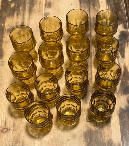 Vintage set 15 Anchor Hocking Georgian Amber Tumblers Honeycomb 8  4”, 7  5”