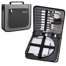 Picnic Set Camping Cutlery Organizer Dinnerware Set - 24pcs Mess Kit,Portable...
