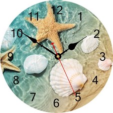 8 Inch Coastal Seashell Starfish Wall Clock, Accurate Decorative Clocks, Sile...