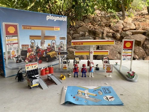 Vintage Playmobil 3437 Shell Gas Station Mechanic Auto Repair Used Incomplete