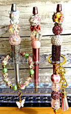 3 miscellaneous FANCY beaded pens - 1 KEY RING  bracelet- 1 ink refill each