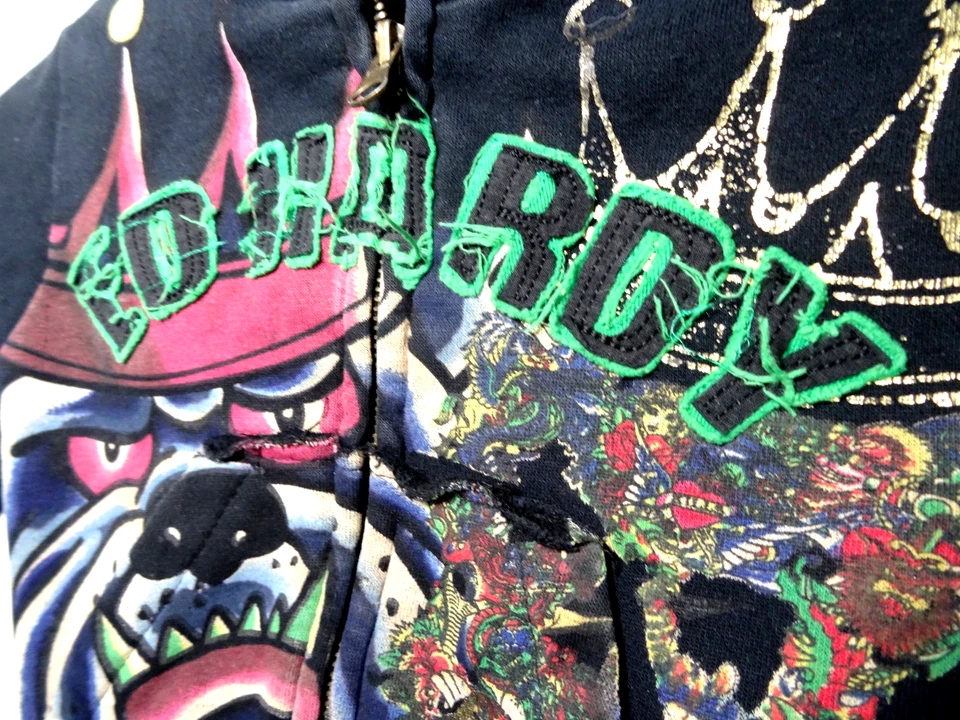 Sudadera con Capucha Ed Hardy 2T de Colección Niños Pequeños Cremallera Completa AOP Forrada de Vellón Y2K Grunge Foto 3 de 4