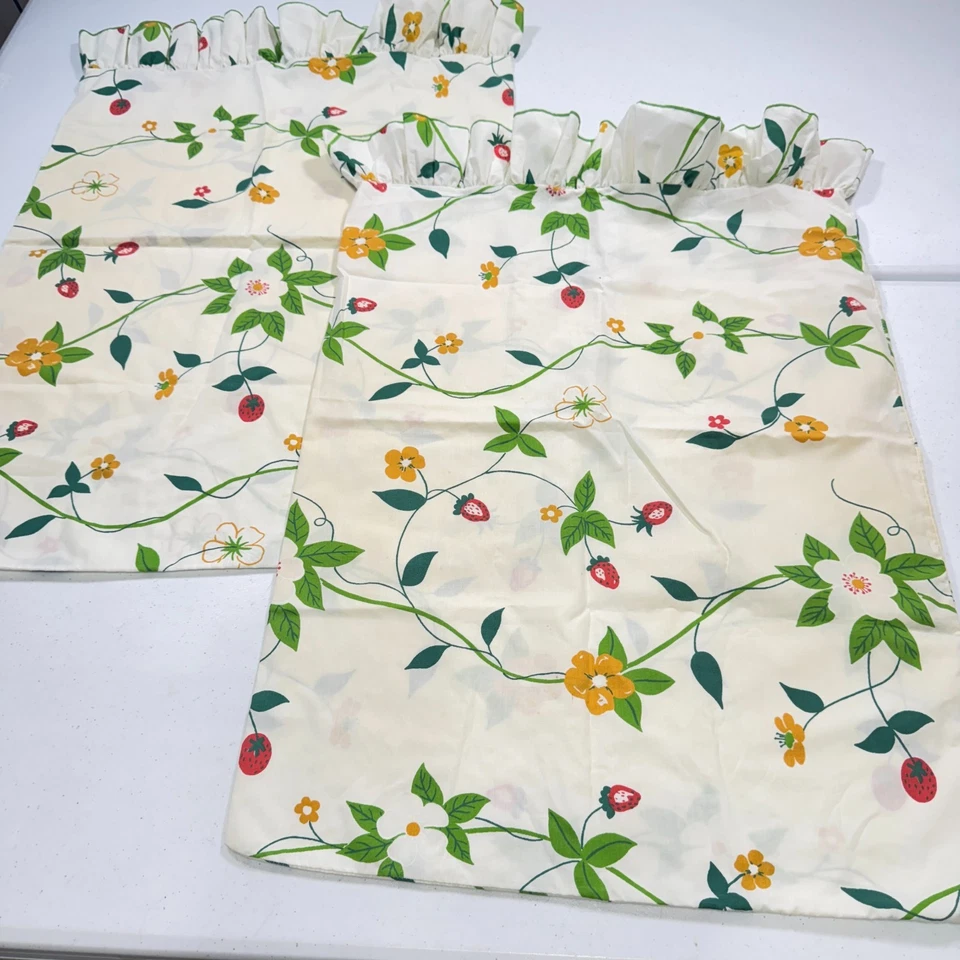 Funda de almohada utica vintage par estándar verde fresas enredaderas mezcla años 90 Foto 2 de 4