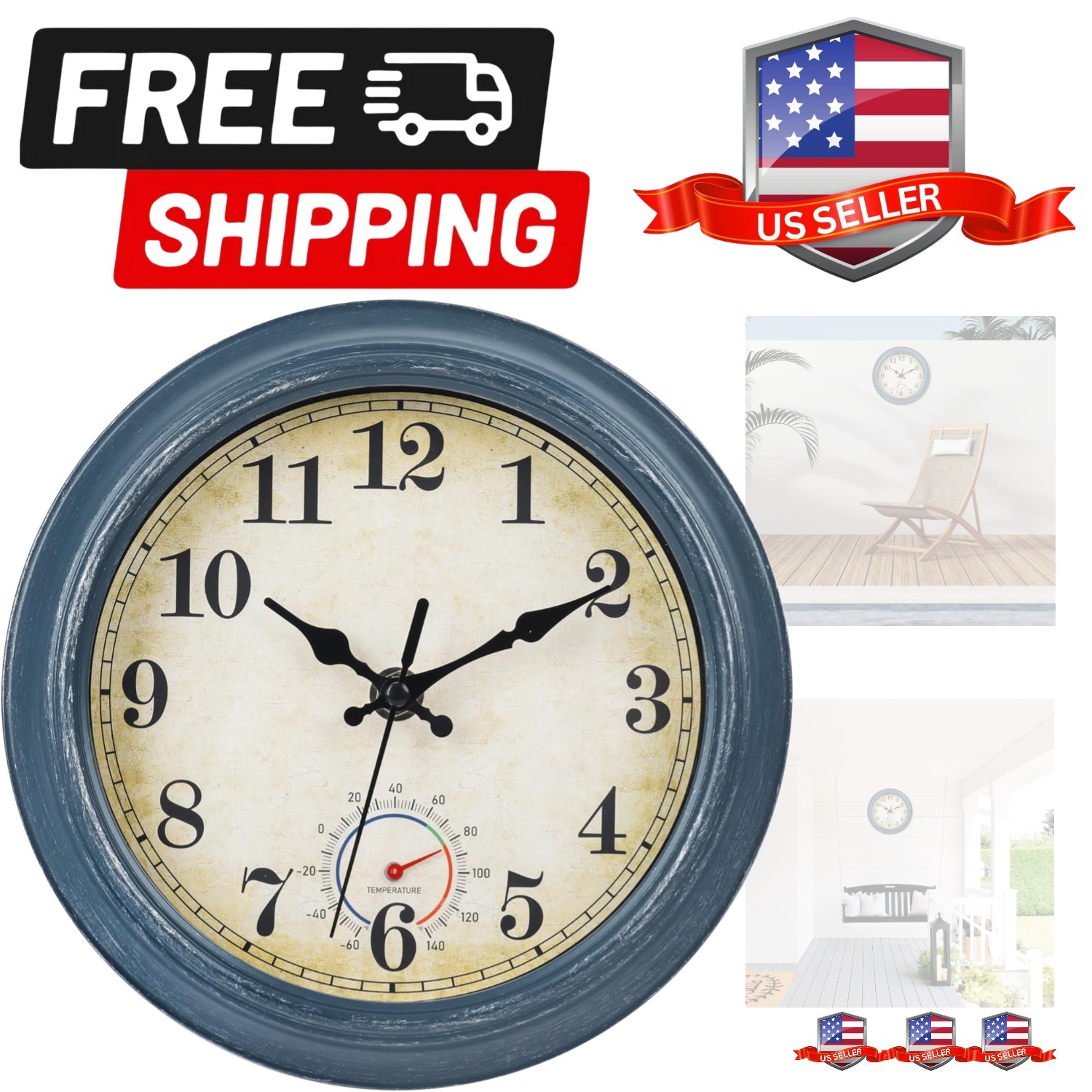 Waterproof With Thermometer Combo Rustic Coastal Beach Wall 