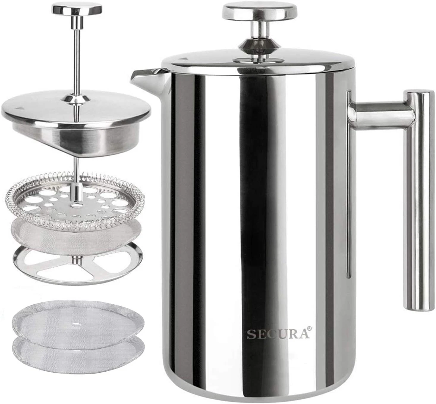 French Press Coffee Maker 304 Grade Stainless Steel Insulated Coffee Press W/ 2