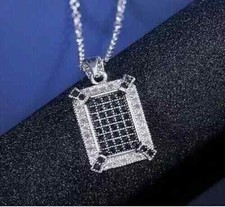 2.1Ct Round Cut Lab Created Black Diamond Dog Tag Pendant 14K White Gold Plated