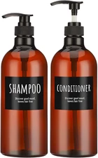 Empty Plastic Bottles with Labels,  33.8Oz Large Brown Shampoo Conditioner Reusa