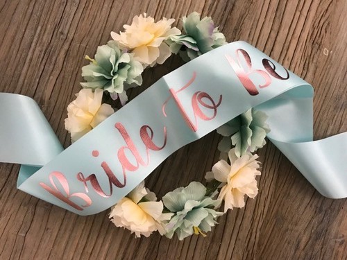 Pastel Mint Green Bride to Be Sash Rose Gold Bridal Shower Bachelorette Wedding - Picture 1 of 6