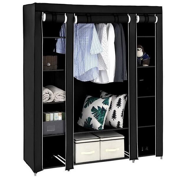 LYLY Portable Wardrobe, Foldable Closet, Clothes Storage Organiser with Hanging Rail for Bedroom, Cloakroom, Durable & Easy To Assemble 9 69" Portable Clothes Closet Wardrobe Storage Organizer Non-Woven Fabric Durable