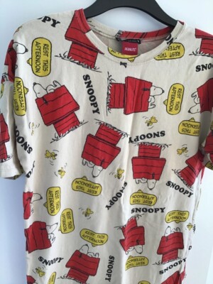 zara peanuts mini kleid longshirt S beige rot snoopy woodstock print