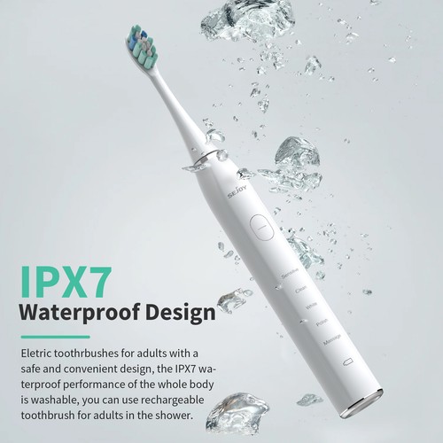 SEJOY Sonic Electric Toothbrush Rechargeable Power 12 Brush Heads 5 Modes Timer - Picture 71 of 72
