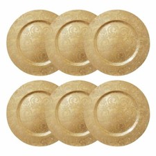 6 Embossed Decorative Gold Round Charger Plates Christmas Xmas Dining Table 33cm