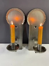 Virginia Metalcrafters Tin Candle Sconces Primative Metal Candleholders Vintage
