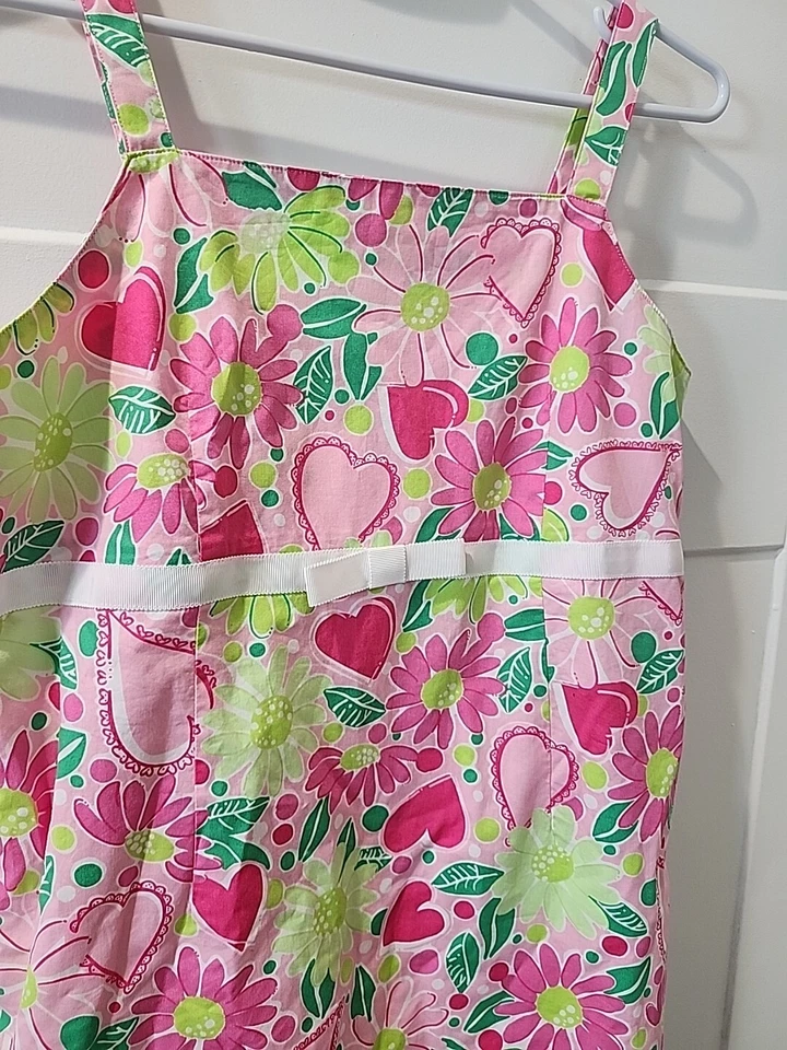 Vestido Lilly Pulitzer Rosa Corazón Floral Cambio Vintage Niñas Talla 16 Excelente Con Foto 3 de 4