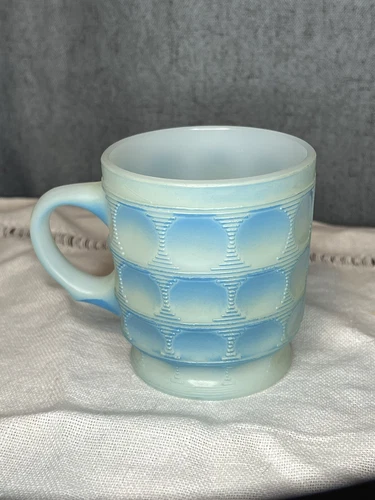 Rare Fire King Blue Camelot Thumb print Mug 1955 Made in USA Vintage Hocking 