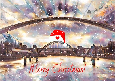 Weihnachtsgrußkarte - Das blinzelnde Auge Tyne Millennium Bridge