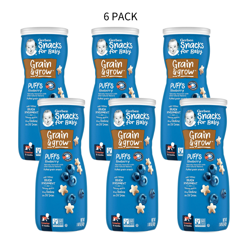 PACK de 6 bocadillos de cereales Gerber Puffs arándanos sin OGM, 1,48 OZ